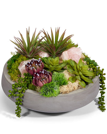 Succulents & Geodes in Concrete Bowl