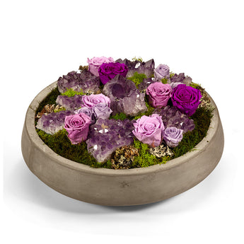 Preserved Roses in Large Concrete Bowl