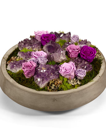 Preserved Roses in Large Concrete Bowl