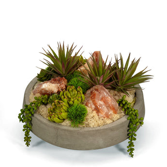 Succulents & Geodes in Concrete Bowl