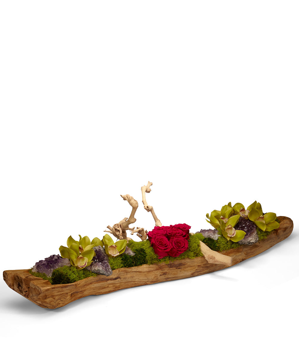 Log Roses Preserved Rose Garden in Wood Log – T&C Floral Company