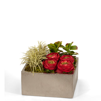 Cabbage Roses in Silver Square